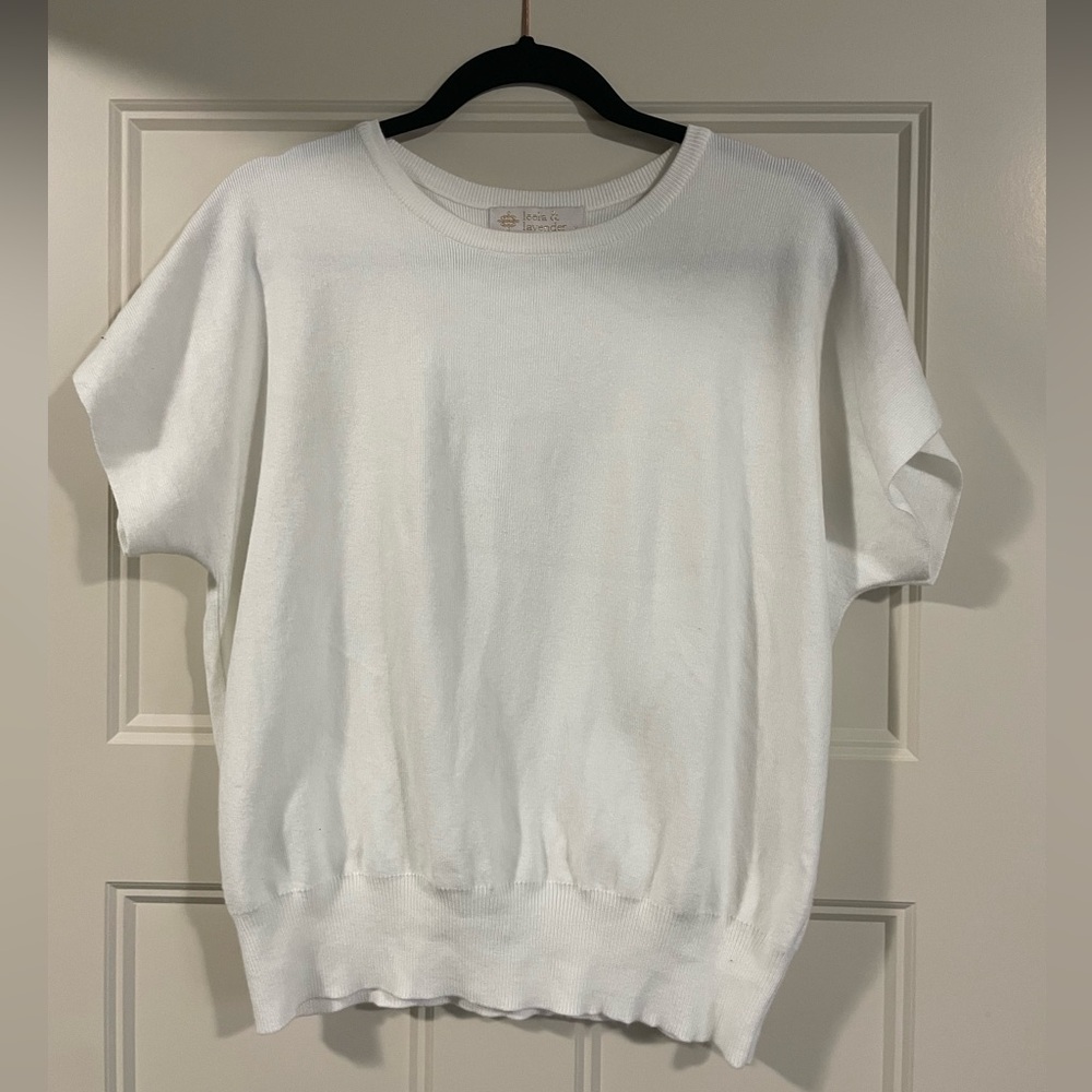 Leela & Lavender White Short Sleeve Sweater